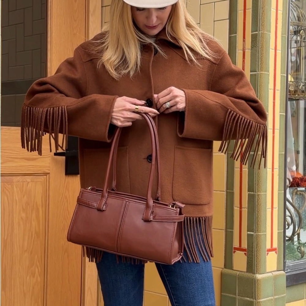 Time and Tru Women's Faux Leather Gwyn Shoulder Bag, Redwood Bark